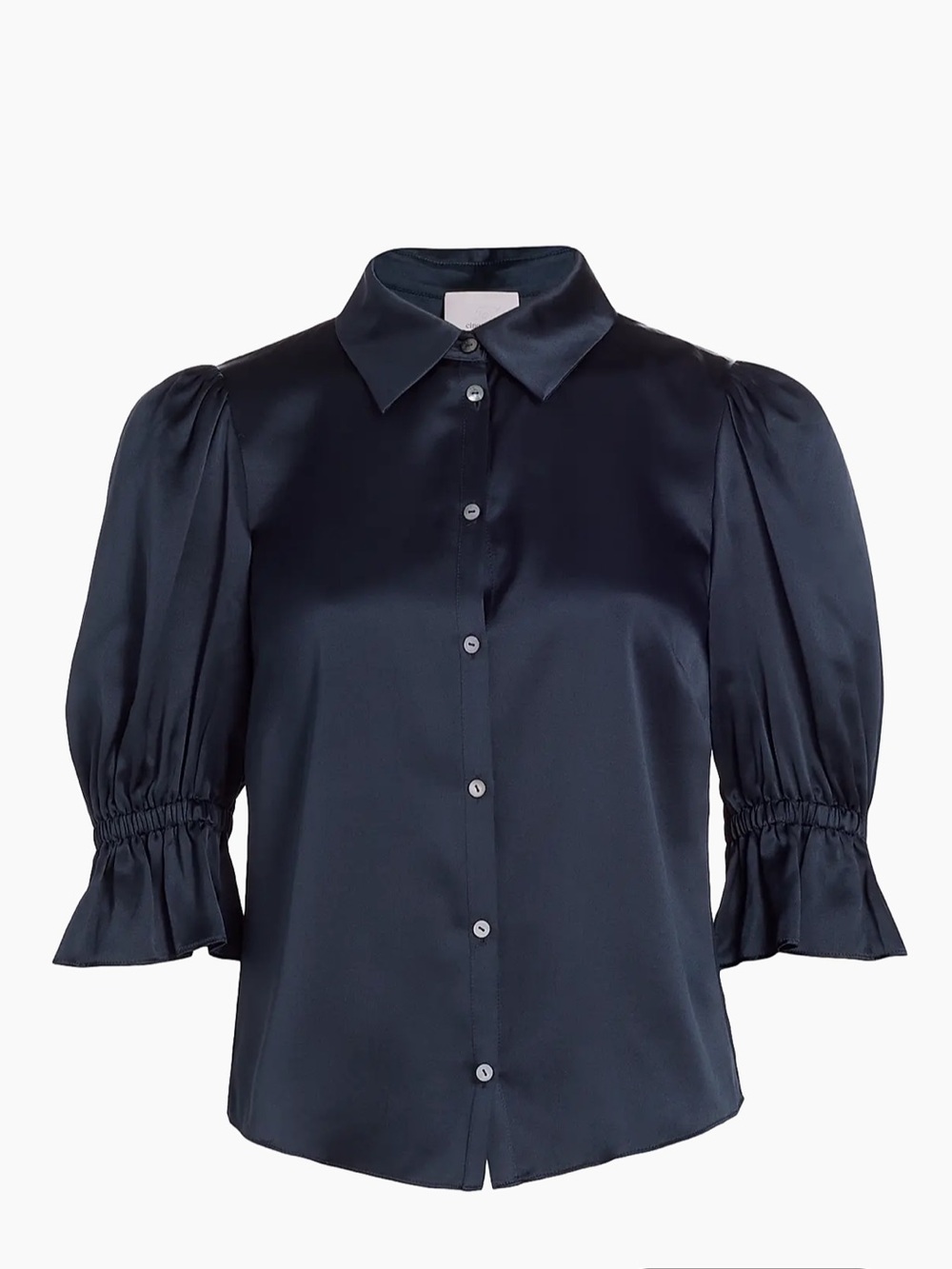 Cinq à Sept Navy Blue Fiona Silk Puff-Sleeve Buttondown Blouse size XXS